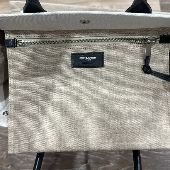 RIVE GAUCHE SMALL TOTE BAG IN LINEN AND LEATHER - Picture 5 of 8